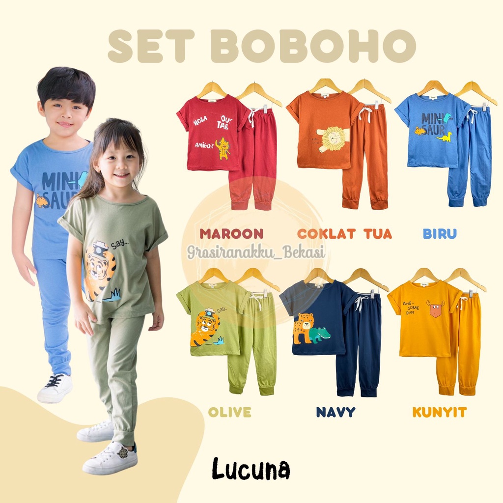 Setelan Anak Unisex Boboho Lucuna Mix Warna Size 1-5 Thn