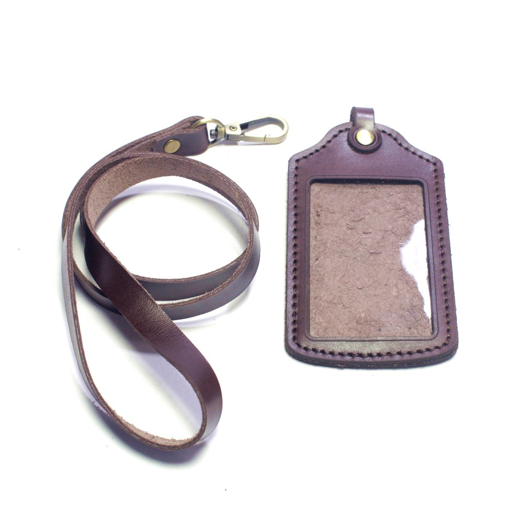 gantungan dompet ID card kulit coklat - tali id card holder - PHID892