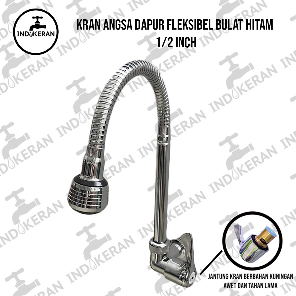 INDOKERAN - Kran Angsa Dapur Fleksibel Bulat Hitam - 1/2 Inch