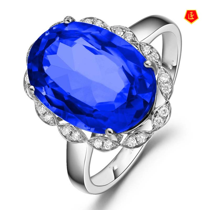 [Ready Stock]Simple Elegant Colored Gems Blue Topaz Ring