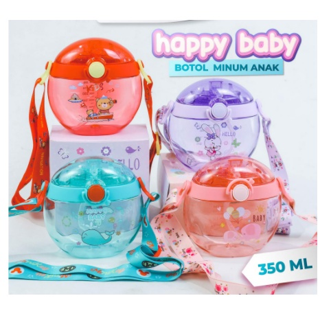 Botol Minum Anak Happy Baby 350ML Dilengkapi Gantungan BPA FREE / Botol Minum Anak Lucu 256