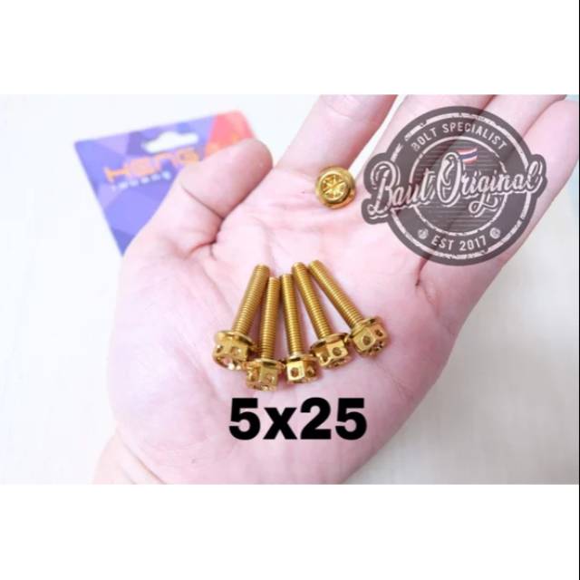 baut probolt flower gold 5x25 drat 8 panjang 2.5cm original heng thailand