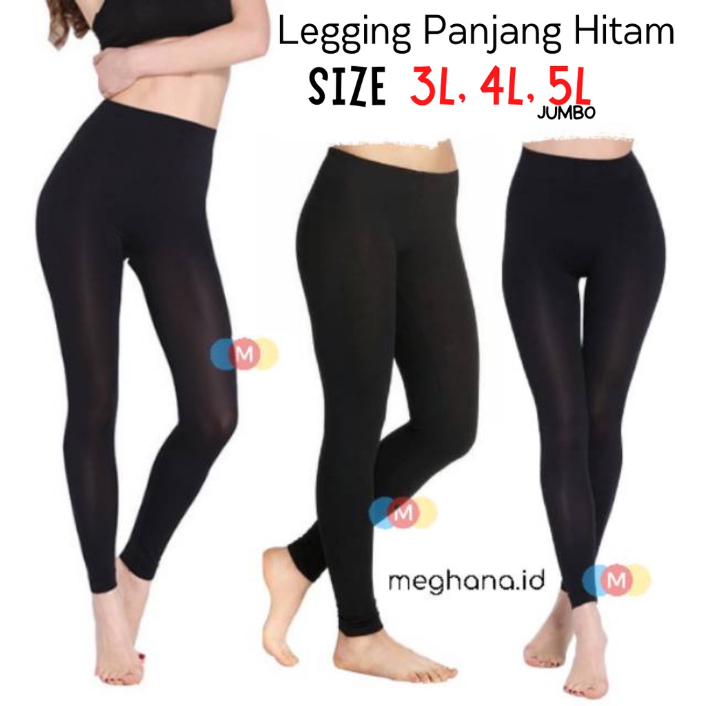 Legging Wanita HITAM 5L Panjang Polos Yoga Gym Fitness Zumba Aerobic Obic Forever 2009 - 5L