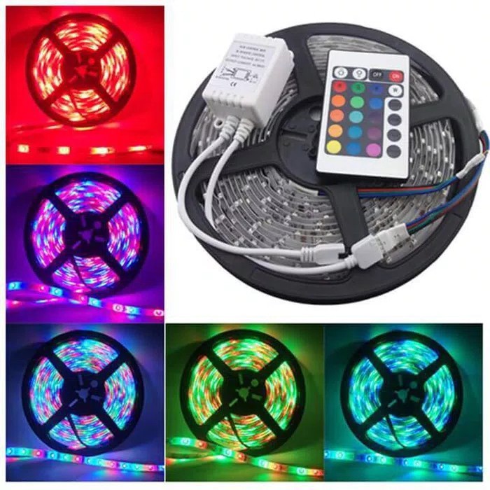 Lampu Led Strip 5 METER RGB Warna Warni AC 220v + Remote + Adaptor set