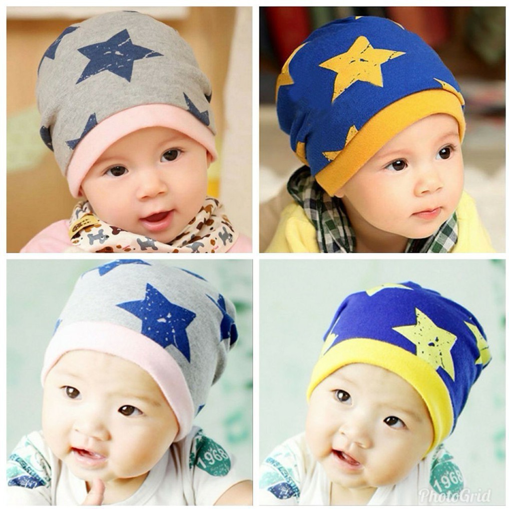 Topi Bayi Anak Laki IMPORT Usia 1 2 3 Tahun - Kupluk Bayi Bintang Elastis dan Nyaman - Kupluk Import