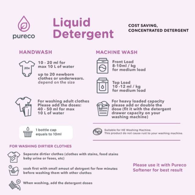 Pureco 500ml Liquid Handsoap, Detergent, Dish Bottle, Softener, Floor Cleaner, Fruit Vege Wash, 300ml Foaming Hand Soap