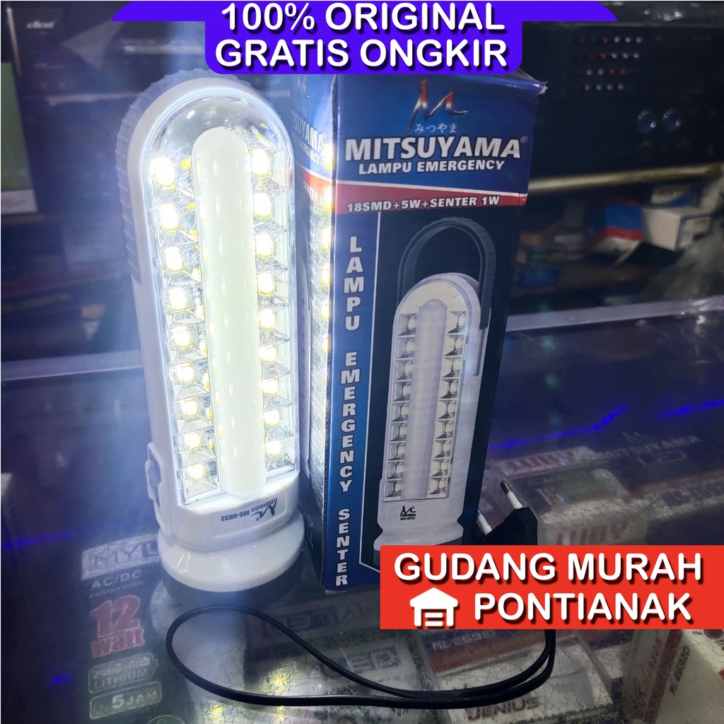 Emergency Lampu darurat Mitsuyama AC DC bisa Baterai A3 atau Charge MS 6032