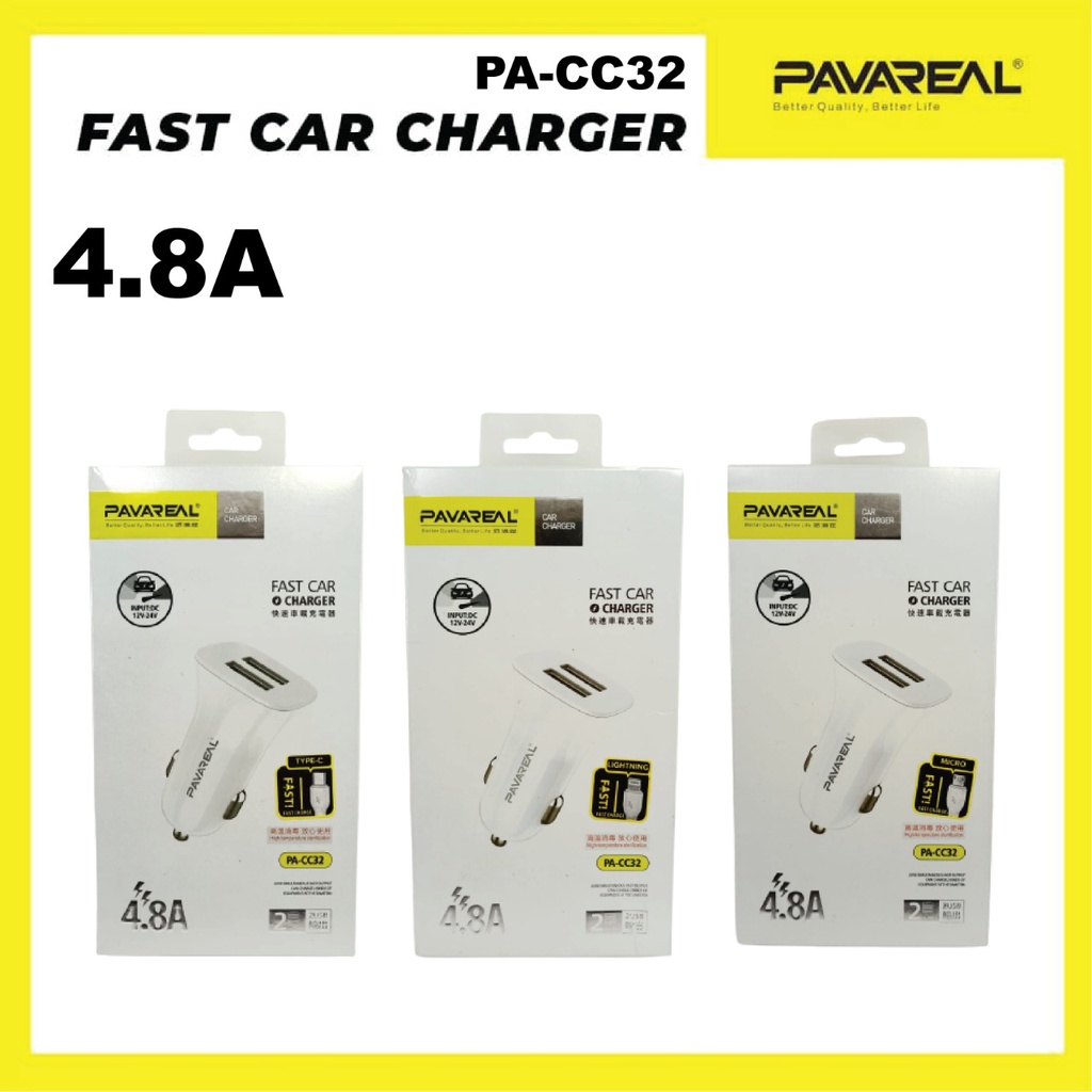 Pavareal 4.8A Car Charger Mobil USB Micro Type C Lightning Fast Charging Aksesoris Handphone Hp GALLERYONE gallery one