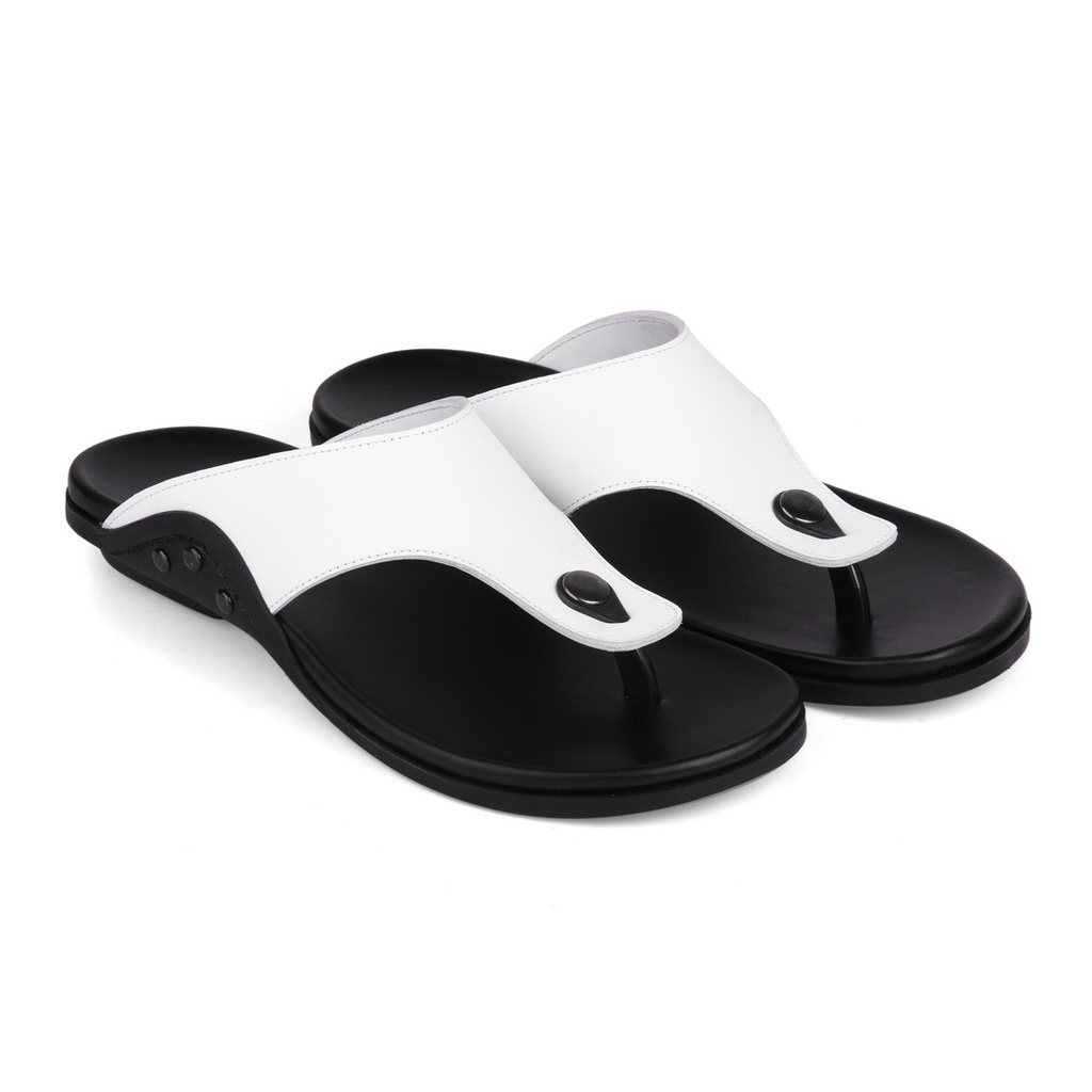 Sandal Pria ROMENACO LCL04 White Black Upper Kulit asli warna Putih hitam