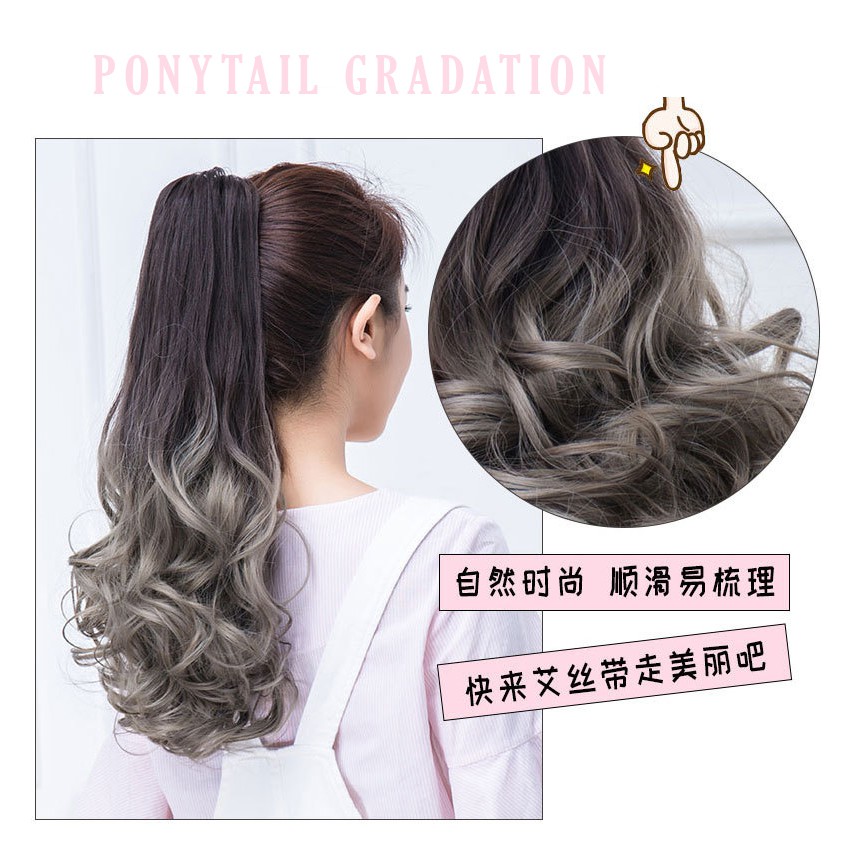 PTG ponytail hair extension gradasi two tone wavy curly jepitan jepit ekor kuda rambut palsu panjang