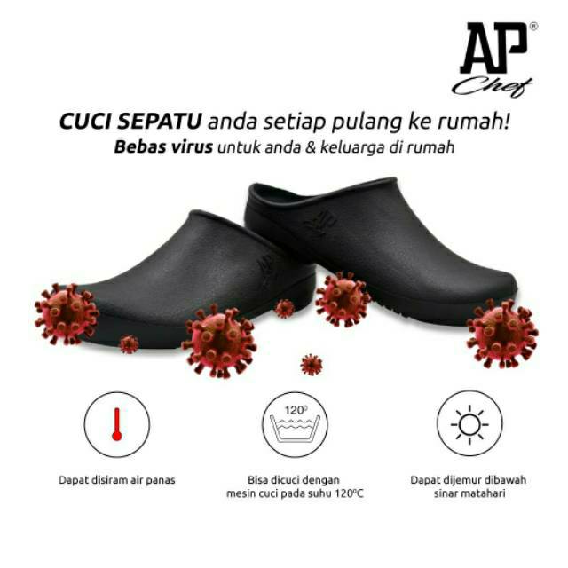 READY BIG SIZE 44 45 - AP CHEF 38-45 BLACK / WHITE - SEPATU CHEF SEPATU DAPUR KARET - AP BOOTS