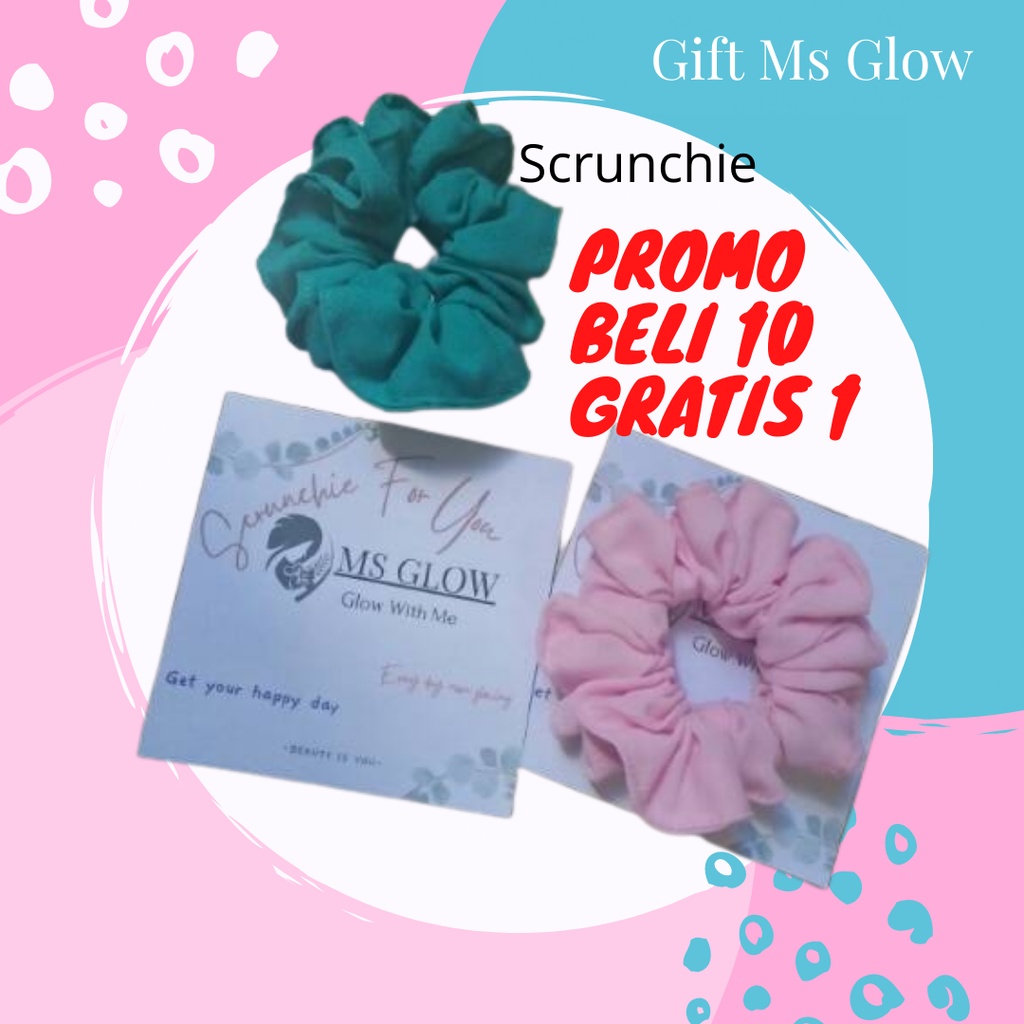 Scrunchie Ikat Karet Cepol Rambut Gift Bonus Hadiah Tas Tote Bag Totebag Cermin Kaca Plastik Ms Glow