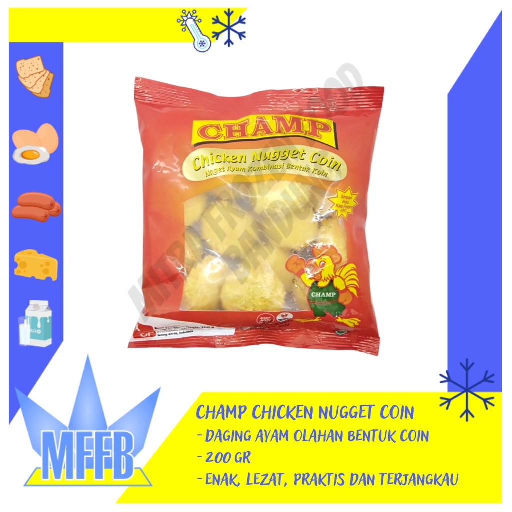 

Champ Chicken Nugget Coin 200gr / Naget Ayam Bentuk Koin