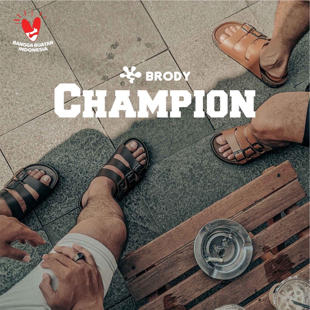 Brody CHAMPION  Sandal pria casual sendal slop sol puyuh kekinian model birken ban tiga gesper kulit keren