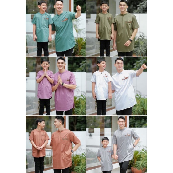 AL-Faeyza Moeslem - Kurta Couple Ayah Dan Anak Lengan Pendek Motif List Simple K-Luthfi Original