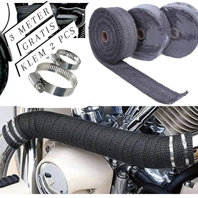 Exhaust Wrap Lakban Pembungkus Leher Knalpot 3 meter gratis KLEM 2 Pcs