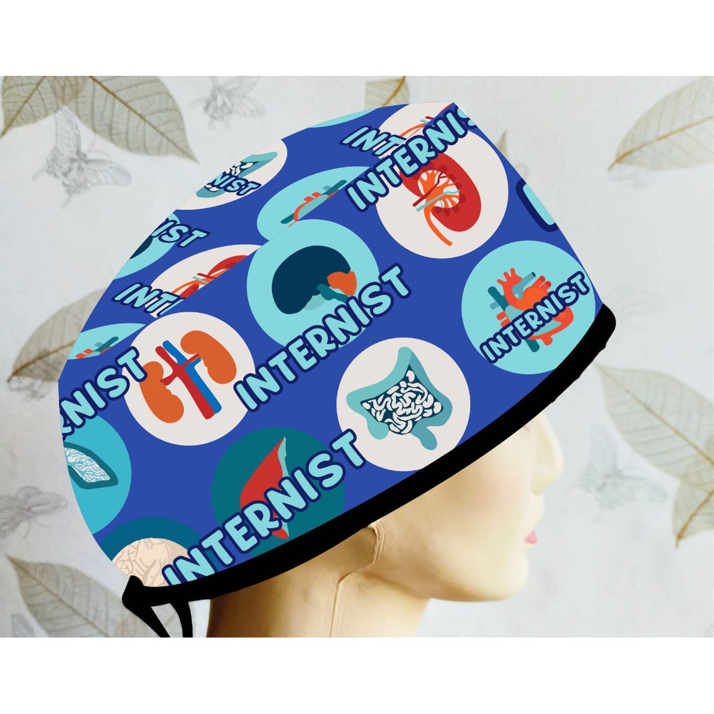Head Cap /Topi Medis / Scrub Hat / Surgical Cap / Topi Dokter Custom Printing Motif Internist