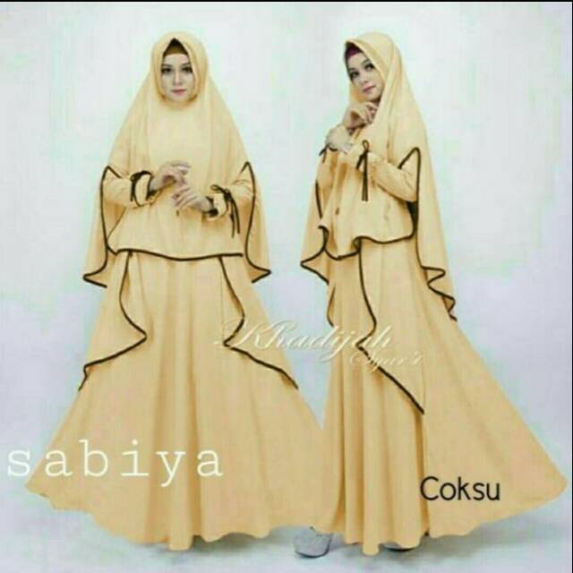 Baju Muslim Wanita Gamis Sabiya Syari Busana Lebaran Motif Polos Warna Kuning