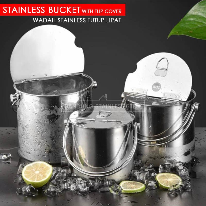 WADAH STAINLESS TUTUP LIPAT BUCKET 3 SIZE FLIP ES BUAH BUBBLE BOBA KUAT KOKOH BAHAN TEBAL