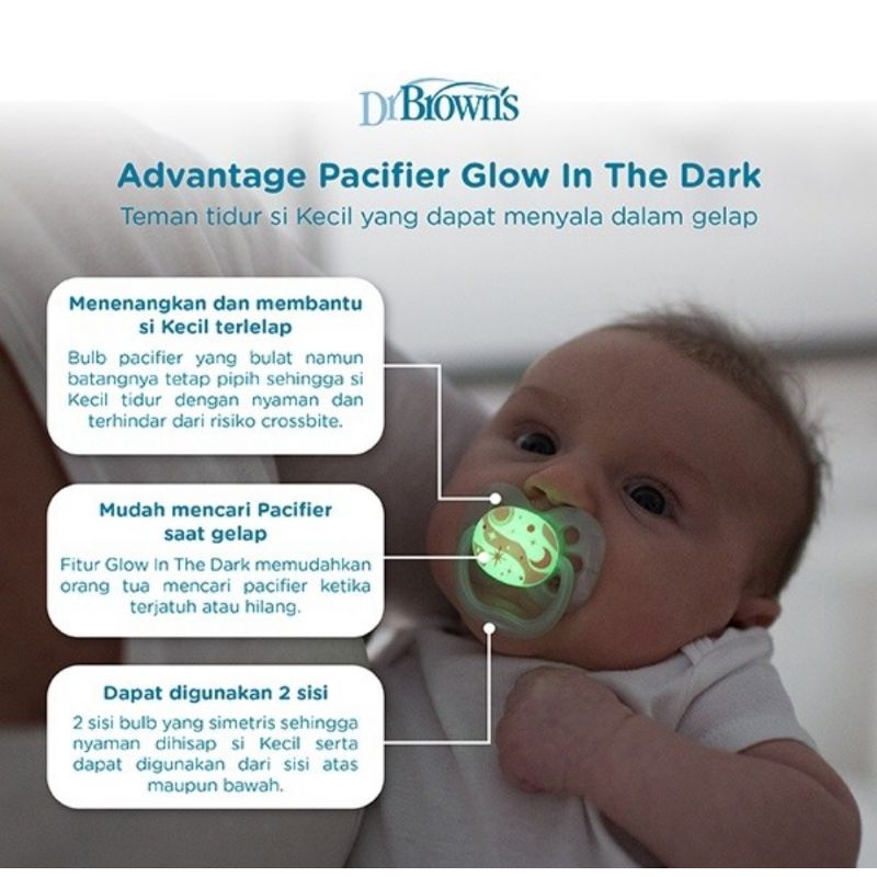 Dr.Brown's Advantage Pacifier Glow In the Dark Stage 1 (0-6 M)/Empeng Dot Bayi