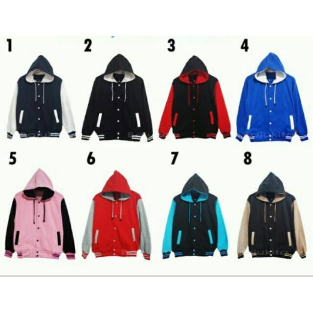 Jaket varsity polos | jaket kupluk | jaket polos