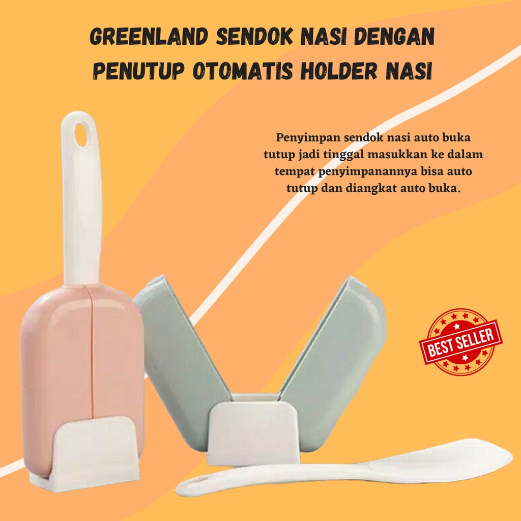 WARNA RANDOM!!! Sendok Nasi Dengan Penutup Otomatis Holder Nasi Tempat Centong Nasi Greenland