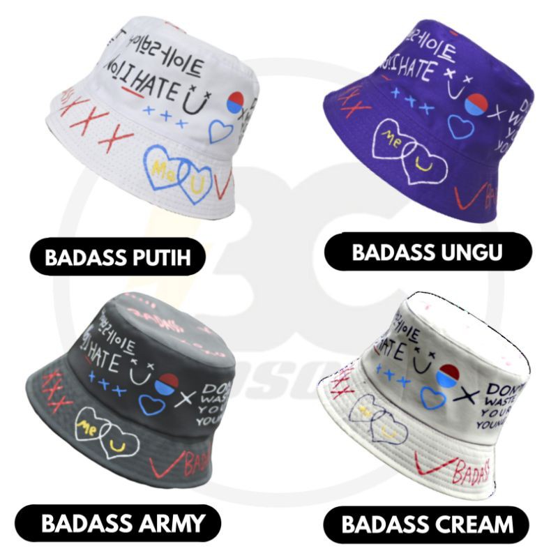 Topi badas bucket/ Wanita Motif Graffiti Gaya Korea Untuk Pasangan-Kpop Topi Bucket AksesorisFashion