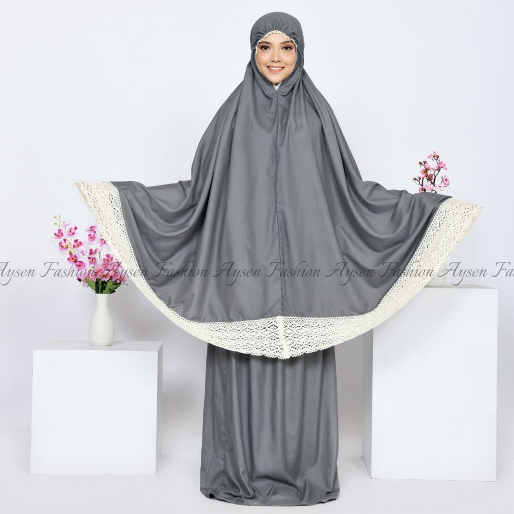 Mukena Dewasa Jumbo Katun Polos Renda Rajut