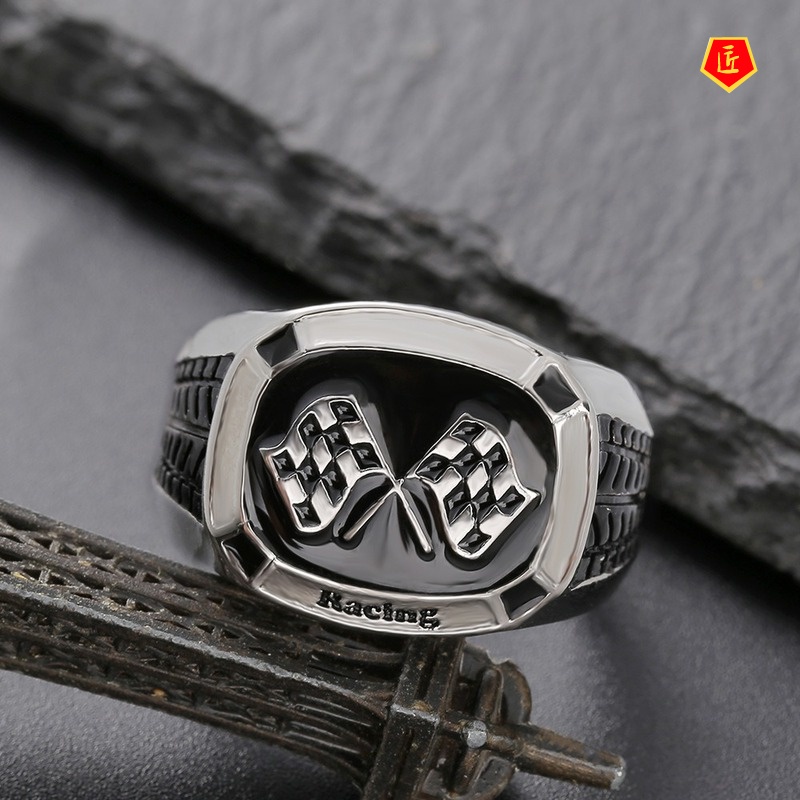 [Ready Stock]Classic Fashion Men's Silver Black Ring