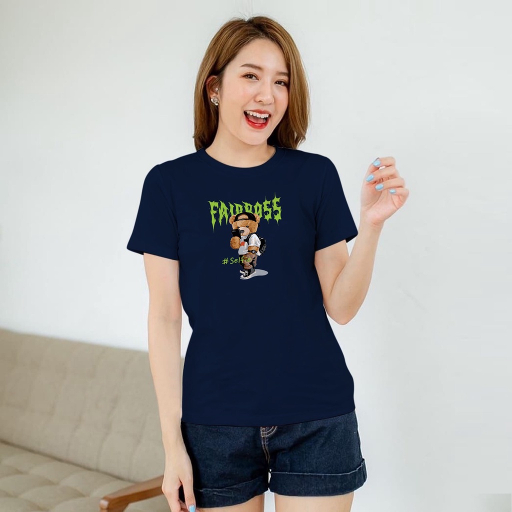 ISANNY SIZE.S M L XL XXL 2209-00037 / KAOS OBLONG / KAOS CEWEK / ATASAN WANITA / BEAR SELFIE / READY STOCK