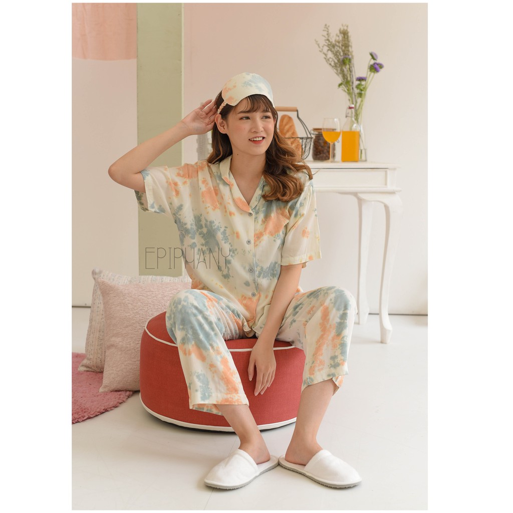 Serendipity Short Long- Tie Dye Jumputan Baju Tidur Setelan Peach dan Hijau Wear Epiphany