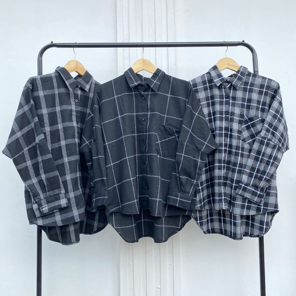 KEMEJA FLANEL BOYFRIEND KOREA OVERSIZE OMBRE PREMIUM SHIRT B341