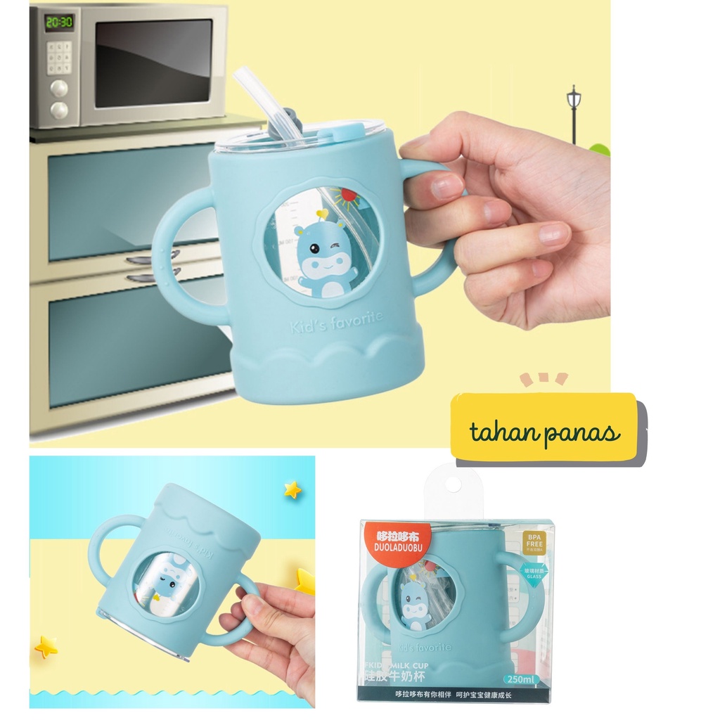 𝐆𝐨𝐨𝐝𝐬𝐂𝐨 Gelas Susu Anak Gelas Minum Anak Anti Tumpah Anti Pecah Cover Silicon Sedotan