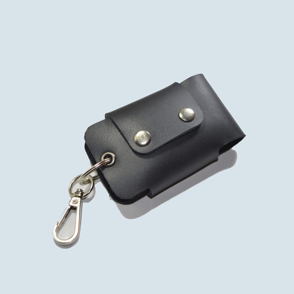 gantungan kunci unik kulit asli - key wallet organizer holder - hitam