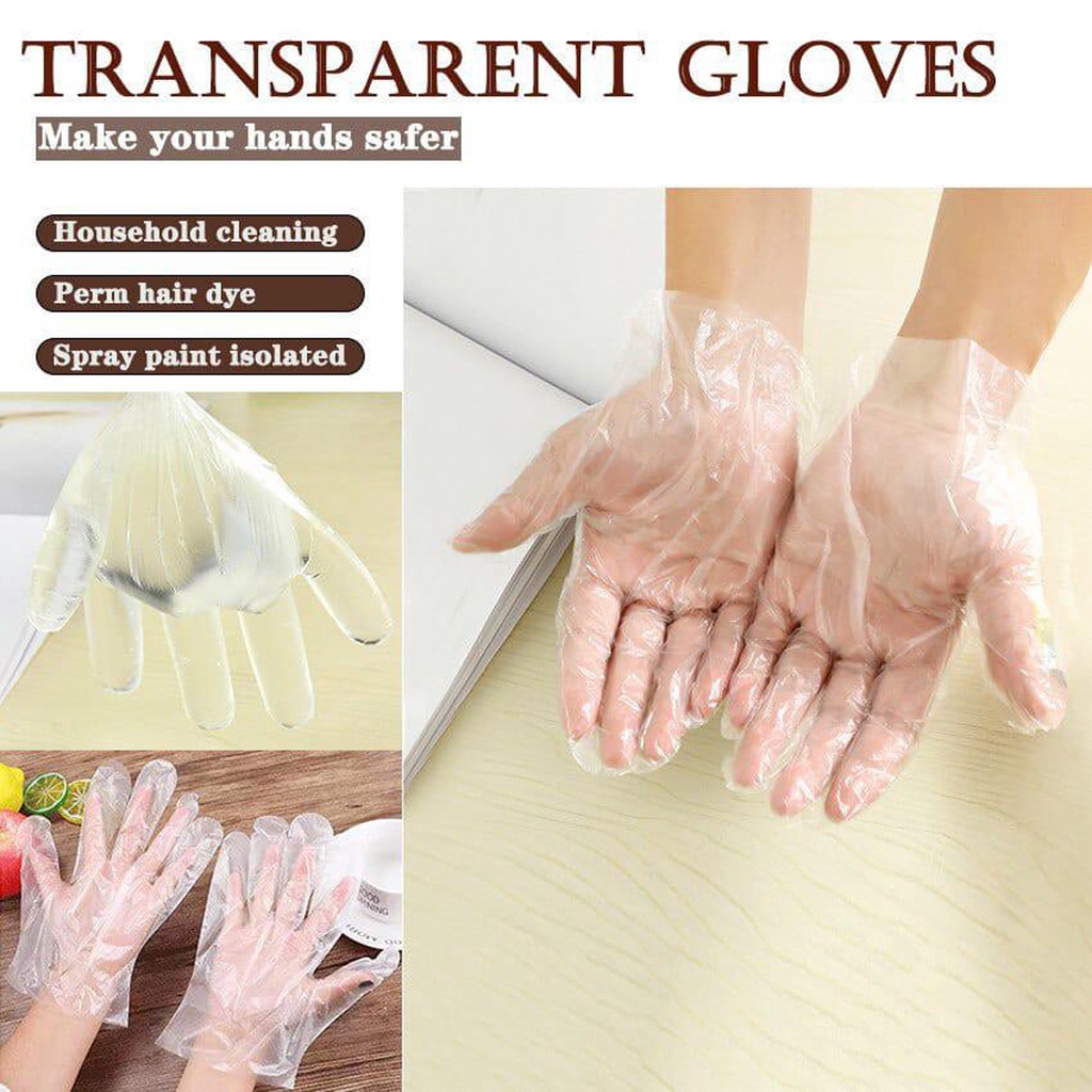 ❤GTB❤ Sarung Tangan Plastik Isi 100Pcs Disposable Plastic Gloves Sekali Pakai Bening Polos Transparent R604