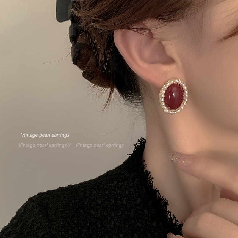 Anting Stud Hias Mutiara Gaya Vintage Korea Untuk Wanita