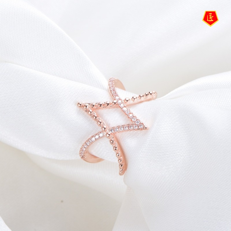 [Ready Stock]Personalized 18K Rose Gold Diamond Lines Ring