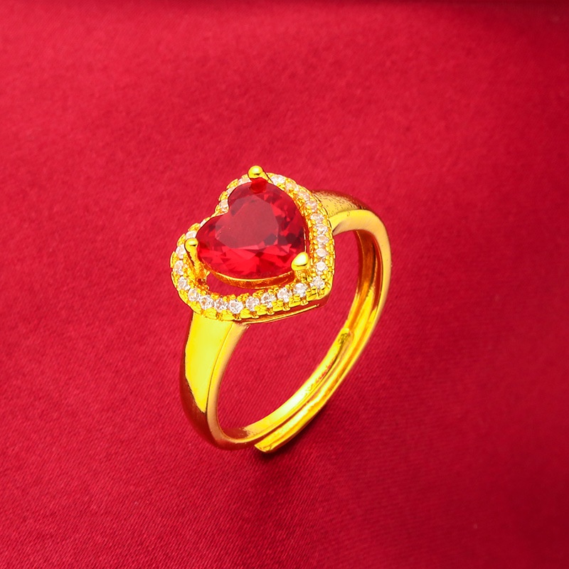 Cincin Model Terbuka Lapis Emas Emas Asli Kadar 375 Desain Hati Ruby Emerald Biru Dapat Disesuaikan Untuk Wanita