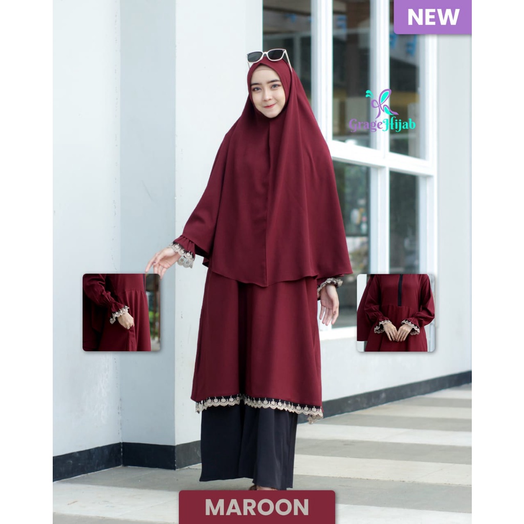 Gamis SET khimar syari Haura renda cantik itycrepe premium seragaman pengajian komunitas