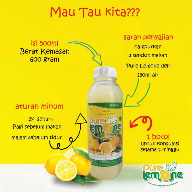 

PURE LEMONE / SARI LEMON MURNI 500ML / ORIGINAL PREMIUM 100%