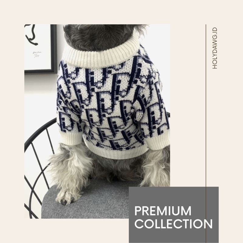 Sweater branded Baju anjing- Dior Sweater Putih