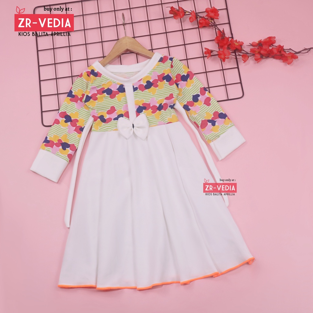 Dress Valencia 3-4 Tahun / Baju Perempuan Dres Lengan Panjang Anak Pesta Fashion Kids Motif Adem Kiosbalitaaprillia