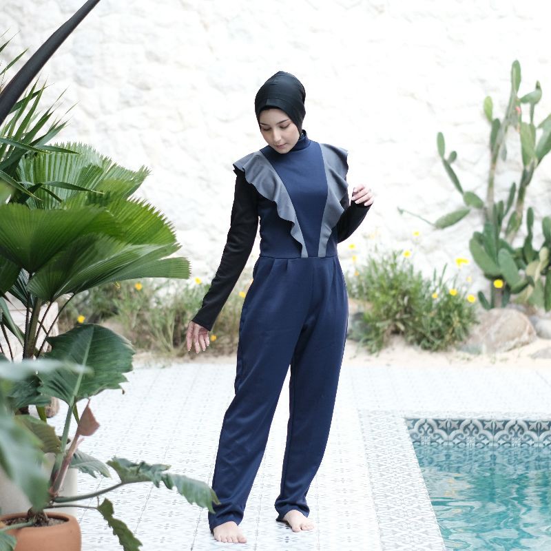 Baju Renang Wanita Jaimelavie Lucille Navy Scuba Premium Swimsuit Jaime Lavie Swimwear Muslimah Ori 