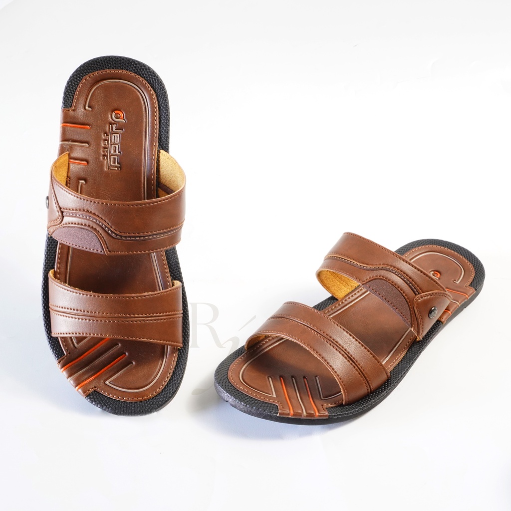 JEDDI [MAX 201] Sandal Selop Pria Kasual Kulit Sendal Selop Slide Pria Sendal Santai Hangout Cowok Sandal Kulit Original