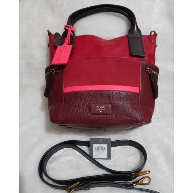 tas fossil emerson medium satchel multi red preloved