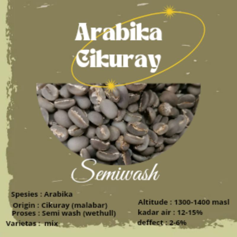 

green Bean / biji kopi Arabika Cikuray semiwash ( wethull ) 1kg