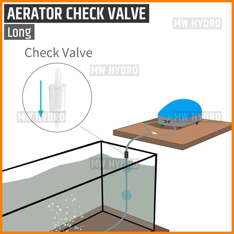 One Way Check Valve Aerator Akuarium, Selang 3/16&quot;, Long Transparent