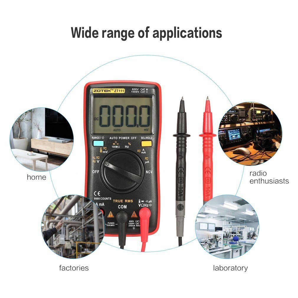 Zotek ZT111 9999 Counts Range Digital Multimeter AC/DC Voltage Current Tester + Temperature and NCV