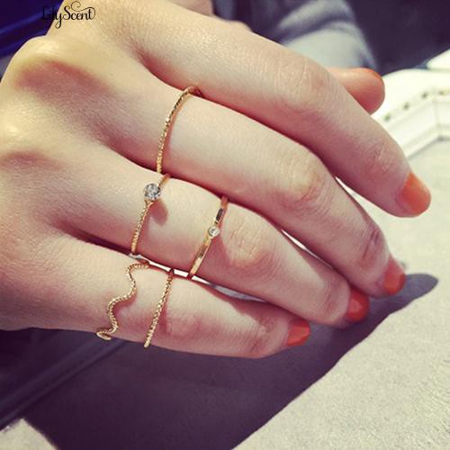 5 Pcs / Set Cincin Gelombang Stack Di Atas Knuckle Rings