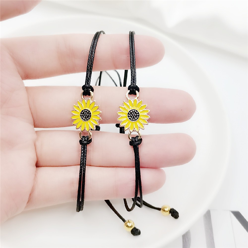 Gelang tali persahabatan anyaman krisan bunga matahari fashion wanita Korea pria couple bracelet daisy hitam